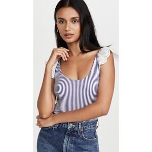 Caroline Constas Amara Bodysuit - Xs Navy Pinstripe